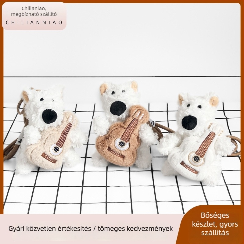 West Highland Terrier plüss játék gitárral – medál hátizsákhoz és kulcstartó
