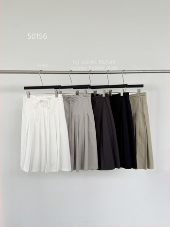 Koreai stílusú midi szoknya, plisírozott, kötözővel; Tencel/Nylon keverék; őszi 2025; kód 50156