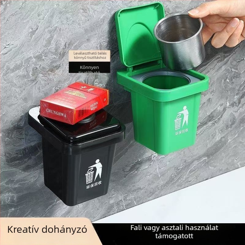 Rozsdamentes acél falra szerelhető hamutartó fedéllel – autóhoz, otthonhoz és a WC-hez