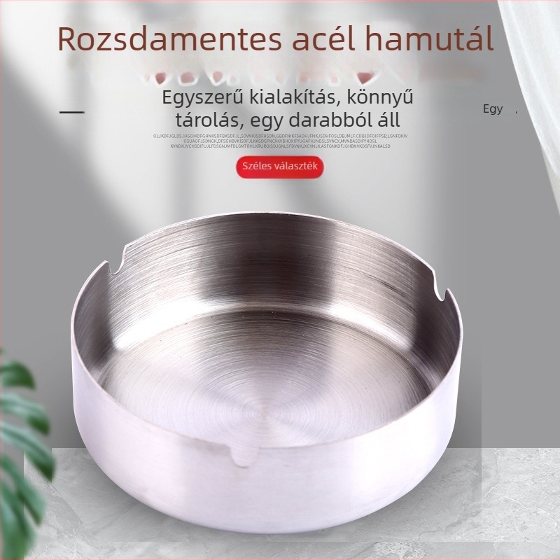 Rozsdamentes acélból készült kör alakú hamutál logónyomtatással – kör alakú, logó nyomtatás, 100 db-os csomag