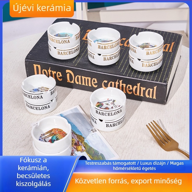 Emelt szélű kreatív kerámia hamutál - színes dizájn; éttermek, szállodák és irodák számára; logónyomás elérhető.