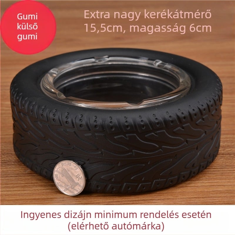 Üvegből készült hamutartó gumi-kerék dizájnnal – asztali dekoráció, logónyomtatás, testreszabható, tárolási funkció