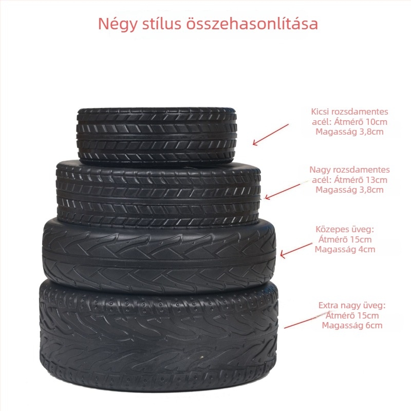 Üvegből készült hamutartó gumi-kerék dizájnnal – asztali dekoráció, logónyomtatás, testreszabható, tárolási funkció