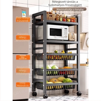 Padlón álló konyhai tároló állvány, többrétegű, mozgatható, sütő és mikrosütő számára, szénacél, DF-3488T, minimalist stílus