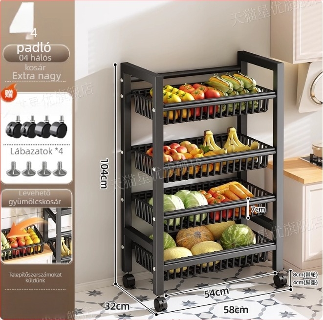 Padlón álló konyhai tároló állvány, többrétegű, mozgatható, sütő és mikrosütő számára, szénacél, DF-3488T, minimalist stílus