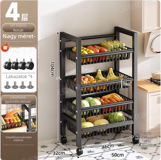 Padlón álló konyhai tároló állvány, többrétegű, mozgatható, sütő és mikrosütő számára, szénacél, DF-3488T, minimalist stílus