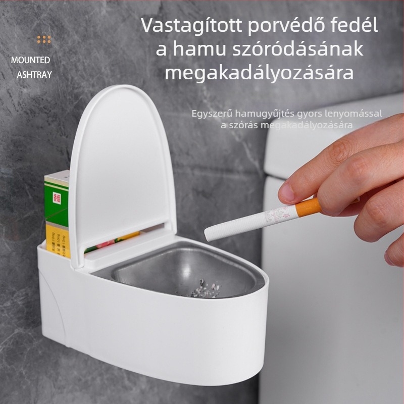 Fali műanyag hamutál fedővel, minimalist design, fürdőszobához és nappalihoz, megakadályozza a hamu szóródását