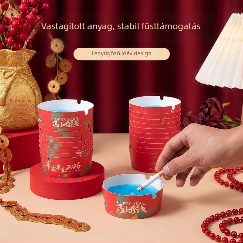 Egyszer használható hamutál, hengeres formájú, vastagabb testtel, szagtartó, hordozható iroda- és otthoni használatra