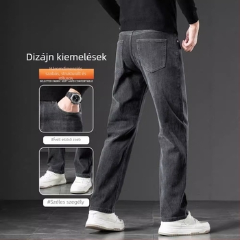 Férfi denim nadrágok 2025 új modell, casual, egyenes szabás, laza, széles szárú, vastag téli