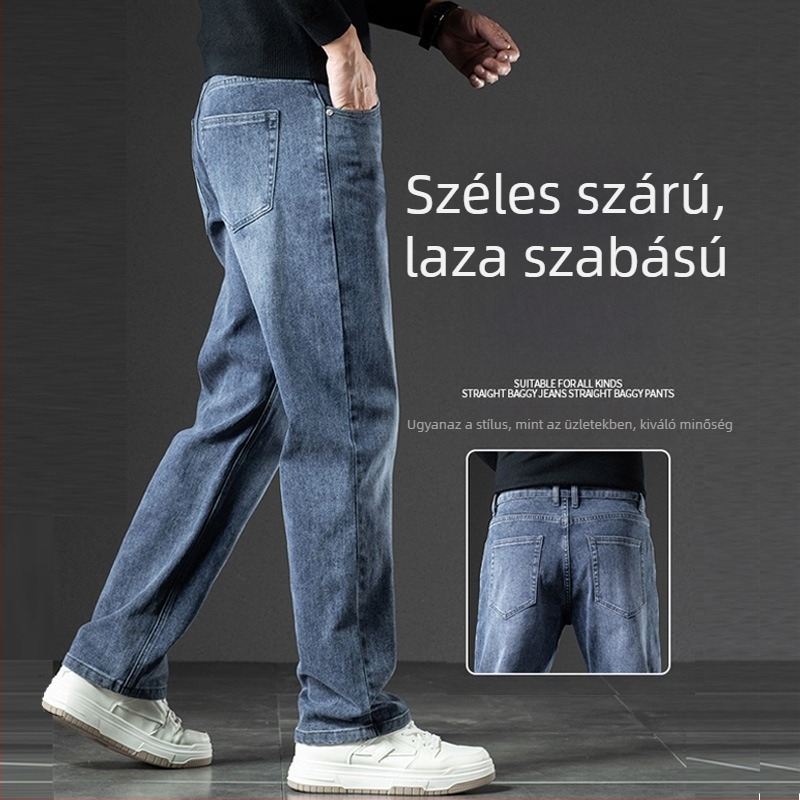Férfi denim nadrágok 2025 új modell, casual, egyenes szabás, laza, széles szárú, vastag téli