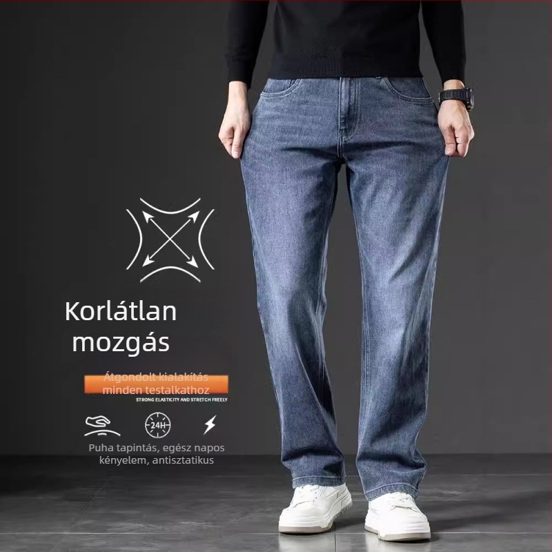 Férfi denim nadrágok 2025 új modell, casual, egyenes szabás, laza, széles szárú, vastag téli