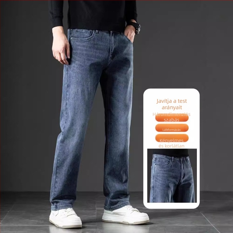 Férfi denim nadrágok 2025 új modell, casual, egyenes szabás, laza, széles szárú, vastag téli