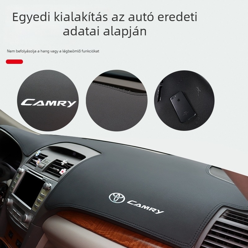 Toyota Camry (06-11) műszerfalmat, központi konzol védelem, napsugárvédelmi funkció, mikroszálas bőr, logó mintázat