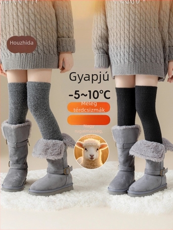 Gyerekeknek szóló térd fölé érő téli zokni, vastag és meleg, egyszínű, pamutból