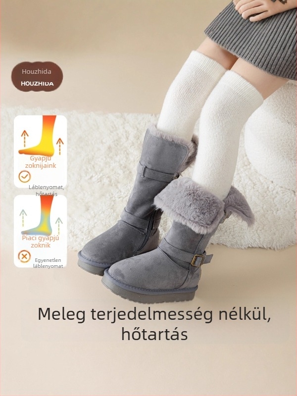 Gyerekeknek szóló térd fölé érő téli zokni, vastag és meleg, egyszínű, pamutból