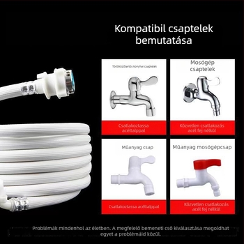 Mosógép bevezetőcső – PVC + rozsdamentes acél, acél fejjel, atmoszférikus nyomás, környezeti hőmérséklet