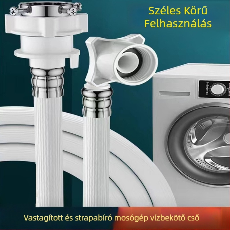 Mosógép bevezetőcső – PVC + rozsdamentes acél, acél fejjel, atmoszférikus nyomás, környezeti hőmérséklet
