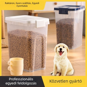 Zárt tároló macska- és kutyaélelemhez, átlátszó felnyitható fedél, műanyag hordó, 4 kg / 9 L kapacitás