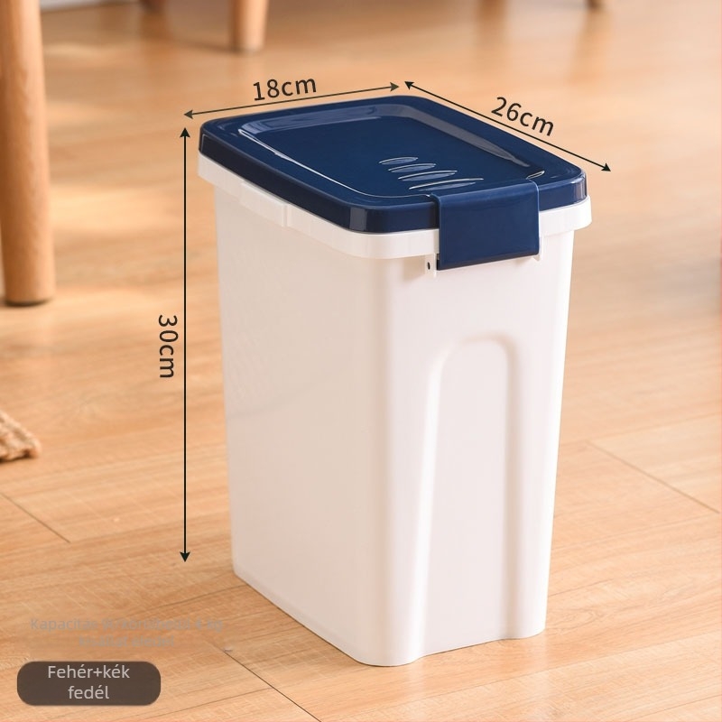 Zárt tároló macska- és kutyaélelemhez, átlátszó felnyitható fedél, műanyag hordó, 4 kg / 9 L kapacitás