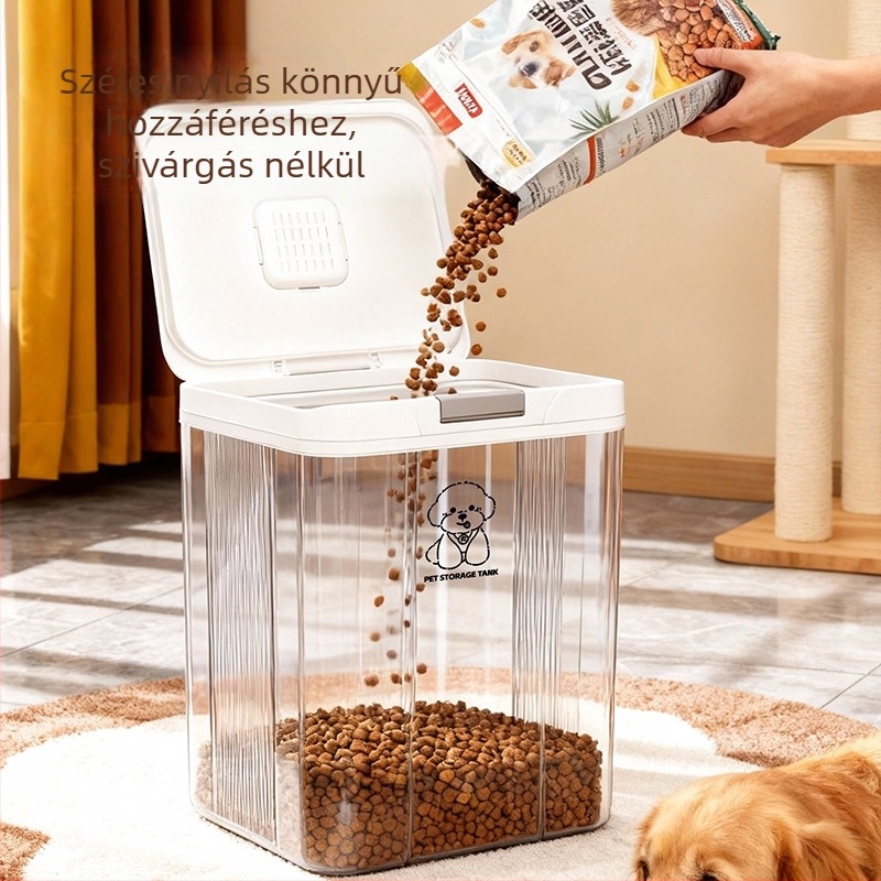 Macska- és kutyaeledel tárolóedény, zárható, PP anyagú, modell JRX-8002, márka A&KING, nagy kapacitású