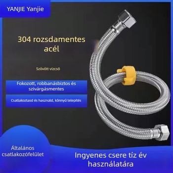 304 rozsdamentes acél fonott tömlő WC beömlőcső vízmelegítő csatlakozáshoz, spirálisan telepítve, névleges nyomás 1.2, üzemi hőmérséklet 100°C