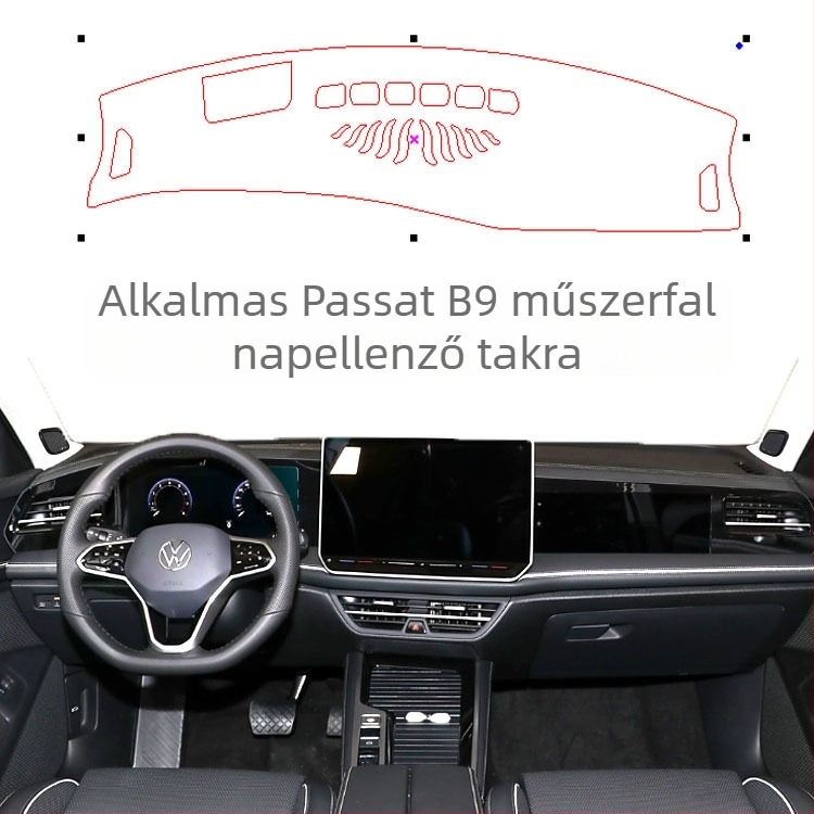Műszerfal és középső konzol árnyékoló párna VW Passat B9 – minden évszakra, csúszásmentes poliészter flanel bőrhatás, testreszabható, Windmill Rain Horse