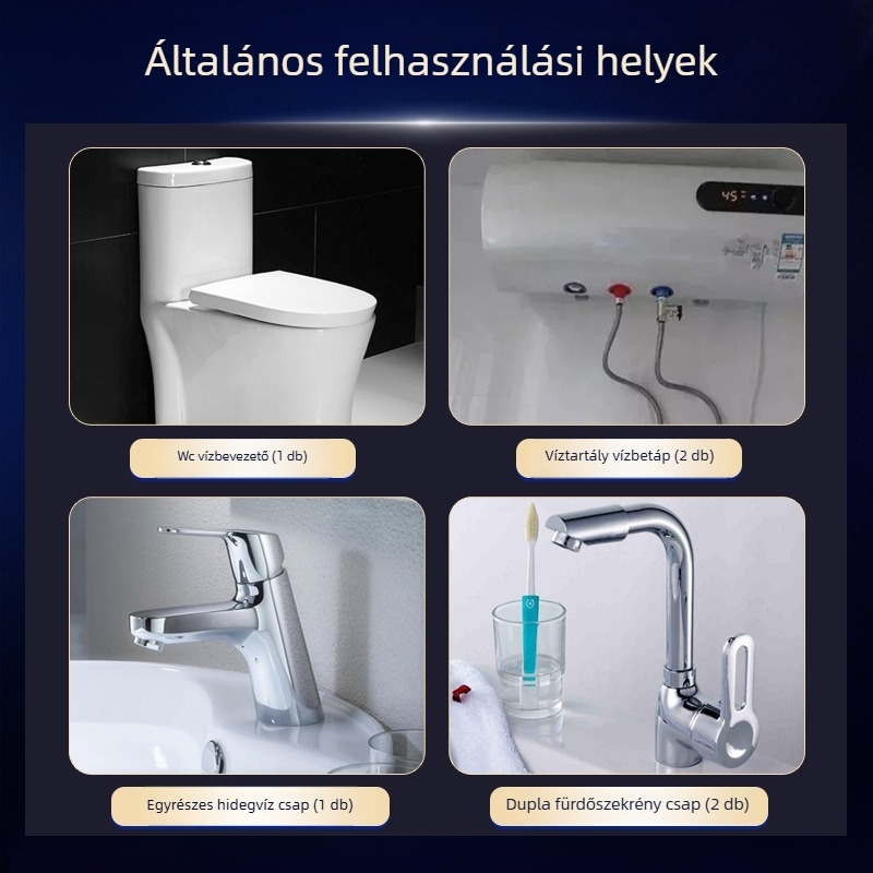 304 rozsdamentes acél vízbevezető tömlő, hálóba fonott, csavaros szerelés, kettős fej, névleges nyomás 1, üzemi hőmérséklet 4