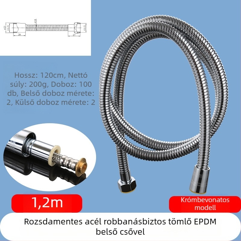Rozsdamentes acél zuhanycső, modell RG020101, névleges nyomás 1.6, üzemi hőmérséklet 0-100°C, menetes csatlakozás