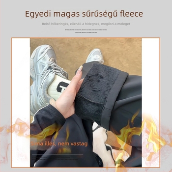 Téli casual nadrág fleece-béléssel, egyenes szabású, négyszeres elasztikussággal és húzózsinóros zárással