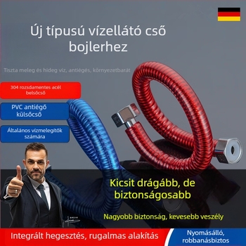 304 rozsdamentes acél hullámos cső gáz-vízmelegítő bemeneti tömlő – nyomás 0,6 MPa, 0–90 °C, gombos telepítés, modell 2024-2-22