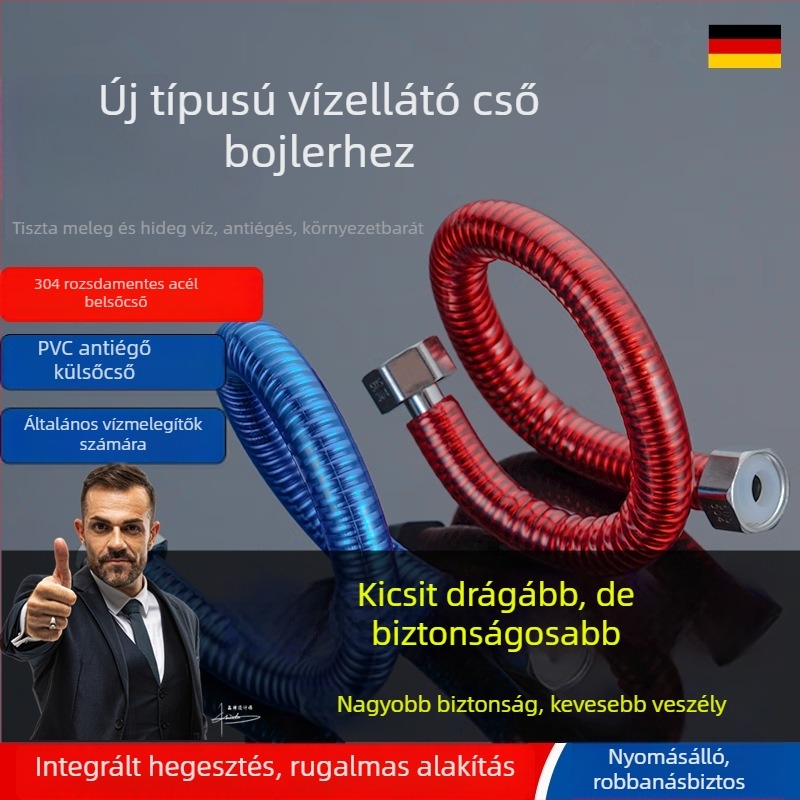 304 rozsdamentes acél hullámos cső gáz-vízmelegítő bemeneti tömlő – nyomás 0,6 MPa, 0–90 °C, gombos telepítés, modell 2024-2-22