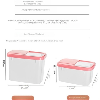 Rizstároló doboz, élelmiszer-minőségű PP műanyag, zárható, nedvességálló és rovarbiztos, kapacitás 10 L