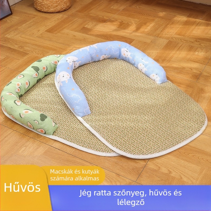 Nyári hűsítő matrac háziállatoknak ratánfészekkel — jéghideg alvó matrac kutyáknak és macskáknak, csúszásmentes alappal