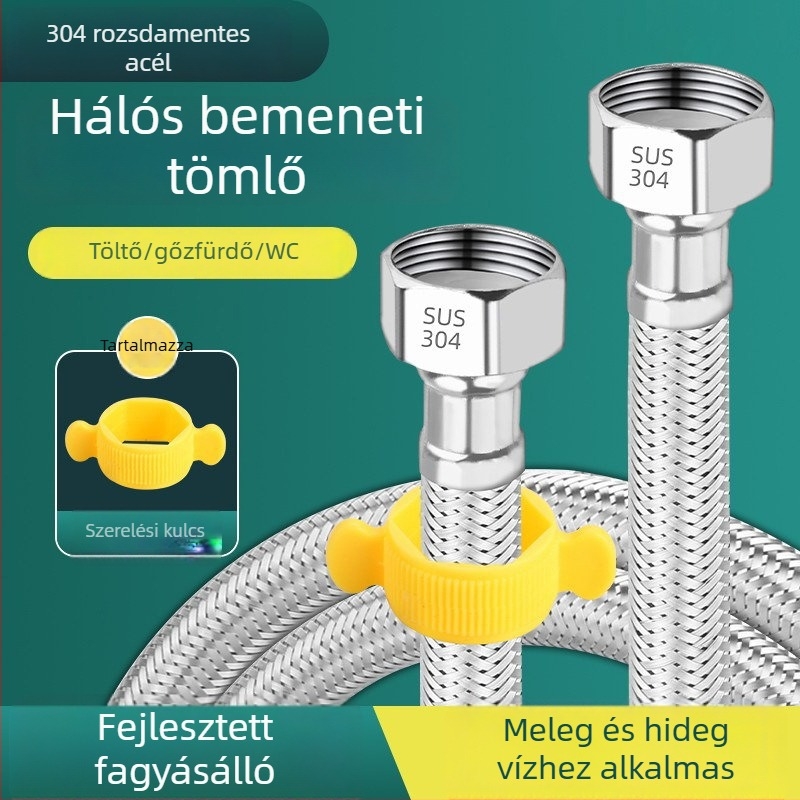 Jiurong 0084 rozsdamentes acélból készült szövött tömlő bojlerhez, univerzális telepítés, névleges nyomás 10, üzemi hőmérséklet 80.