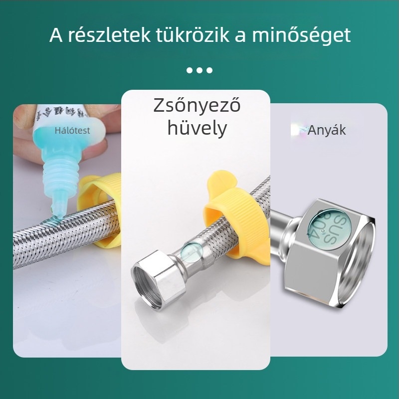 Jiurong 0084 rozsdamentes acélból készült szövött tömlő bojlerhez, univerzális telepítés, névleges nyomás 10, üzemi hőmérséklet 80.