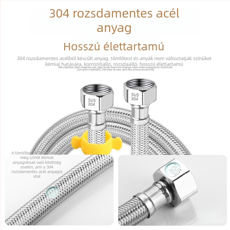 Jiurong 0084 rozsdamentes acélból készült szövött tömlő bojlerhez, univerzális telepítés, névleges nyomás 10, üzemi hőmérséklet 80.
