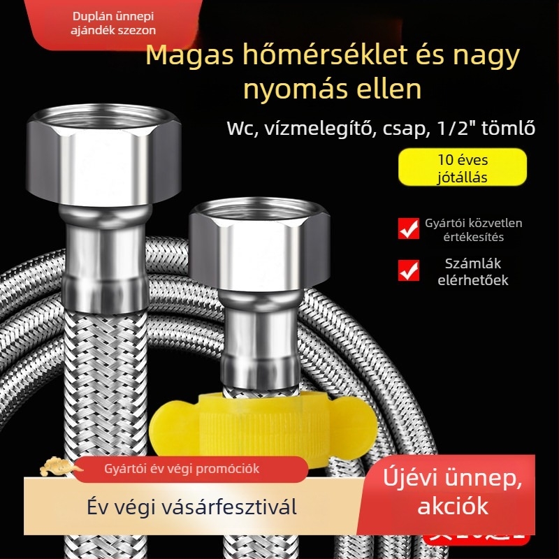 Jiurong 0084 rozsdamentes acélból készült szövött tömlő bojlerhez, univerzális telepítés, névleges nyomás 10, üzemi hőmérséklet 80.