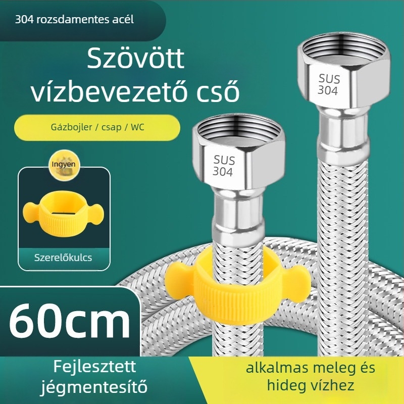 Jiurong 0084 rozsdamentes acélból készült szövött tömlő bojlerhez, univerzális telepítés, névleges nyomás 10, üzemi hőmérséklet 80.