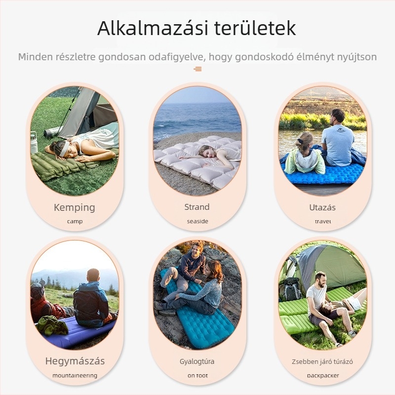 Nylon pántokkal ellátott felfújható ágy kempingezéshez – Kempingre alkalmas felfújható matrac, nylon felület, 500 g, teherbírás 250 kg