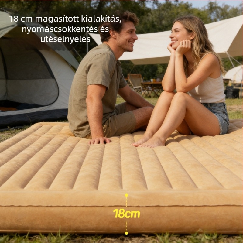 Velúr kempingágy – összecsukható felfújható matrac, velúr felület, max terhelés 200 kg