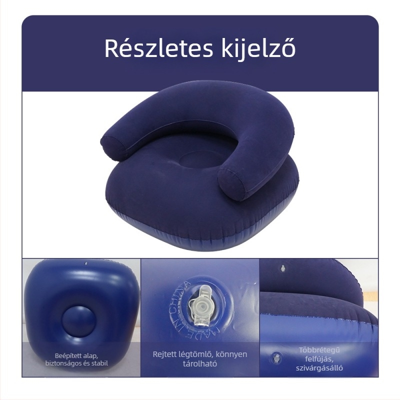 Felfújható kanapé flockolt PVC-vel, karfákkal és hátsó támlával, hordozható beltéri és kültéri használatra, Modell CQSF, 1,3 kg, Márka Wonderful