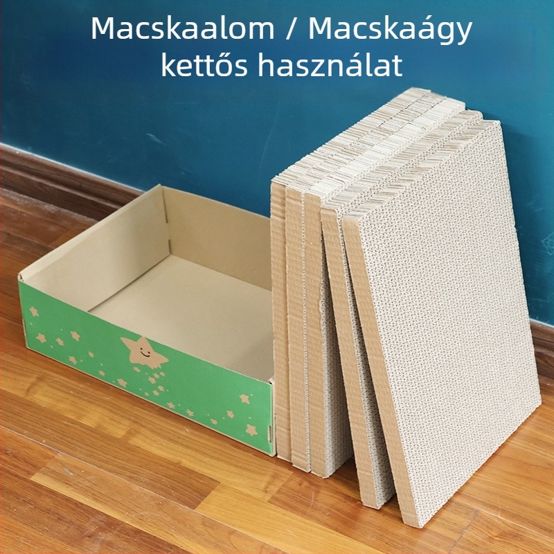 Yao Kézműves macska kartondoboz cserélhető kaparódeszkával és alvófészekkel