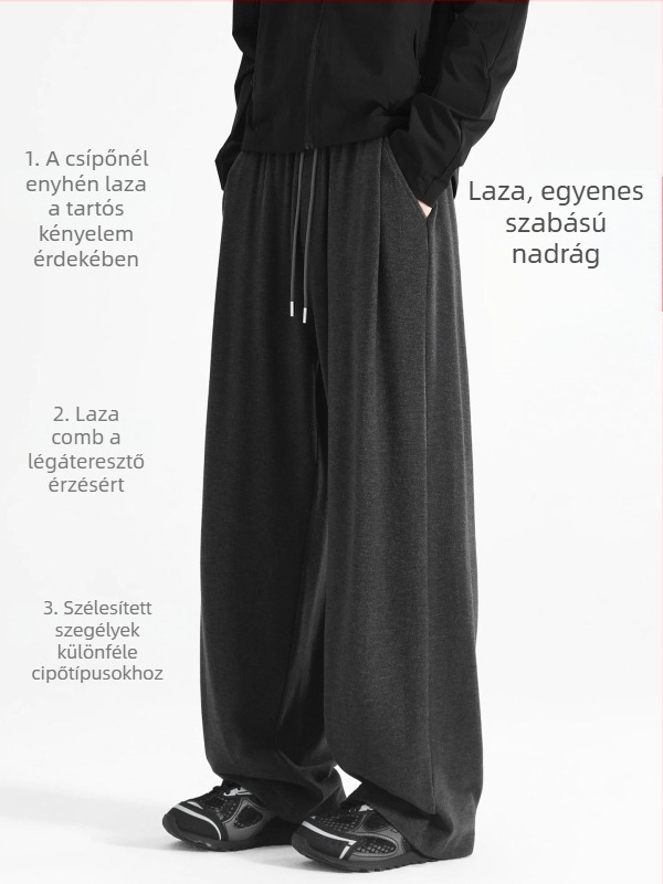 Férfi téli egyenes szabású nadrág, lazán illeszkedő, prémium esésű anyagból, sportos casual hosszú nadrág