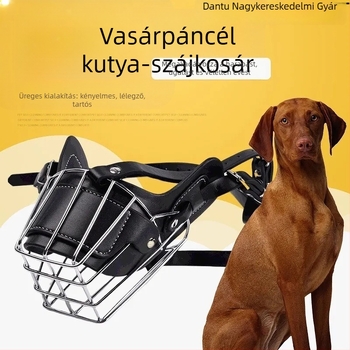 Fém kutyaszájkosár harapás elleni és ugatás elleni funkciókkal; univerzális méretű kutyákhoz; lehetővé teszi a víz ivását.