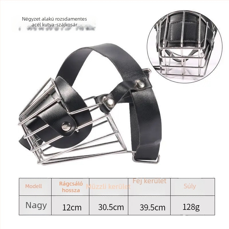 Fém kutyaszájkosár harapás elleni és ugatás elleni funkciókkal; univerzális méretű kutyákhoz; lehetővé teszi a víz ivását.
