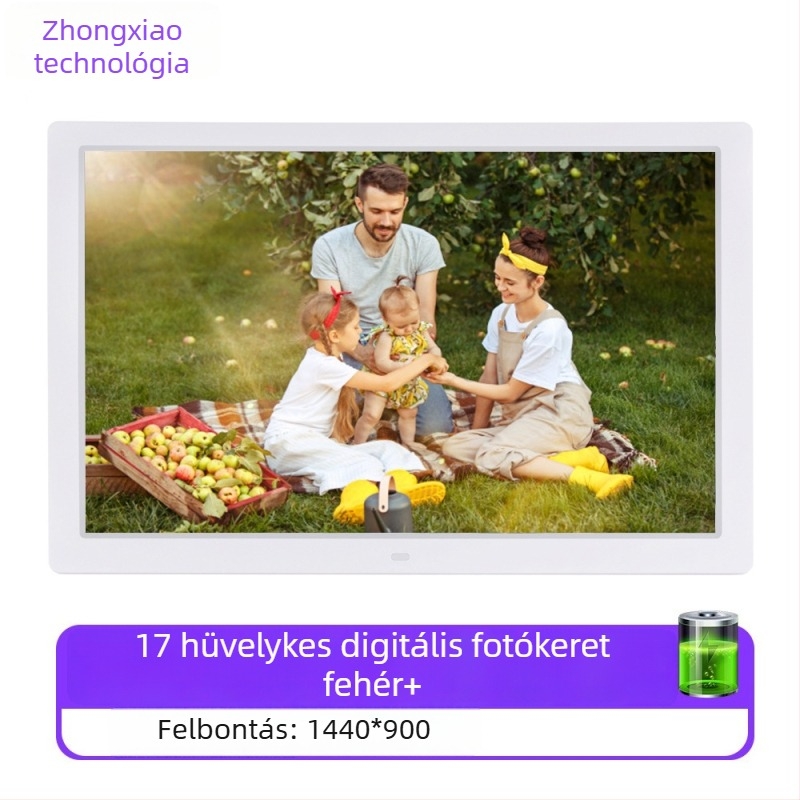Digitális fotókeret – felbontás 1280x800, 16:9 arány, SD/USB/TF kártya támogatás, BMP/JPEG/PNG/JPG/GIF képfájlok, zene és videólejátszás