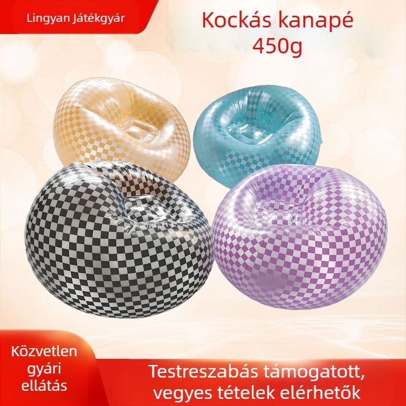 Felfújható kockás kanapé – összecsukható gömb alakú, PVC megerősített, kültéri, hordozható