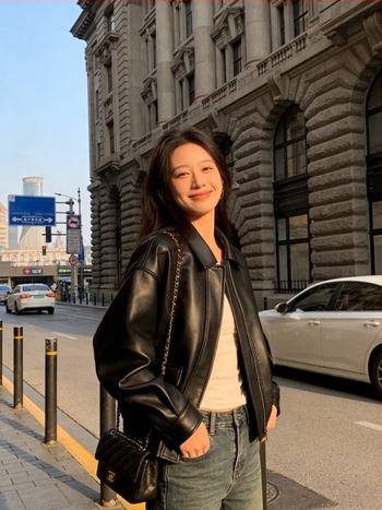 Női báránybőrből készült bőrdzseki, cipzáras, baseball gallér, laza szabás, japán-koreai hétköznapi stílus