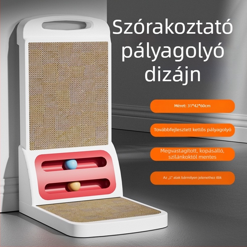 Eltávolítható L-alakú macska karmoló deszka, vastított, kopásálló, nem szálkásodik, macska játék, csalogató labda