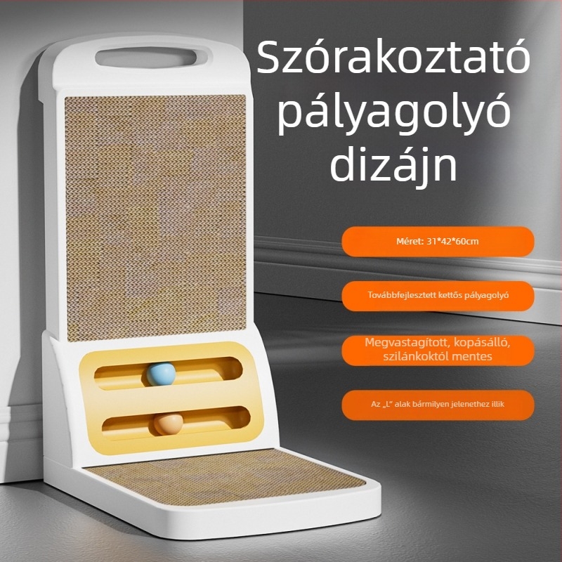 Eltávolítható L-alakú macska karmoló deszka, vastított, kopásálló, nem szálkásodik, macska játék, csalogató labda
